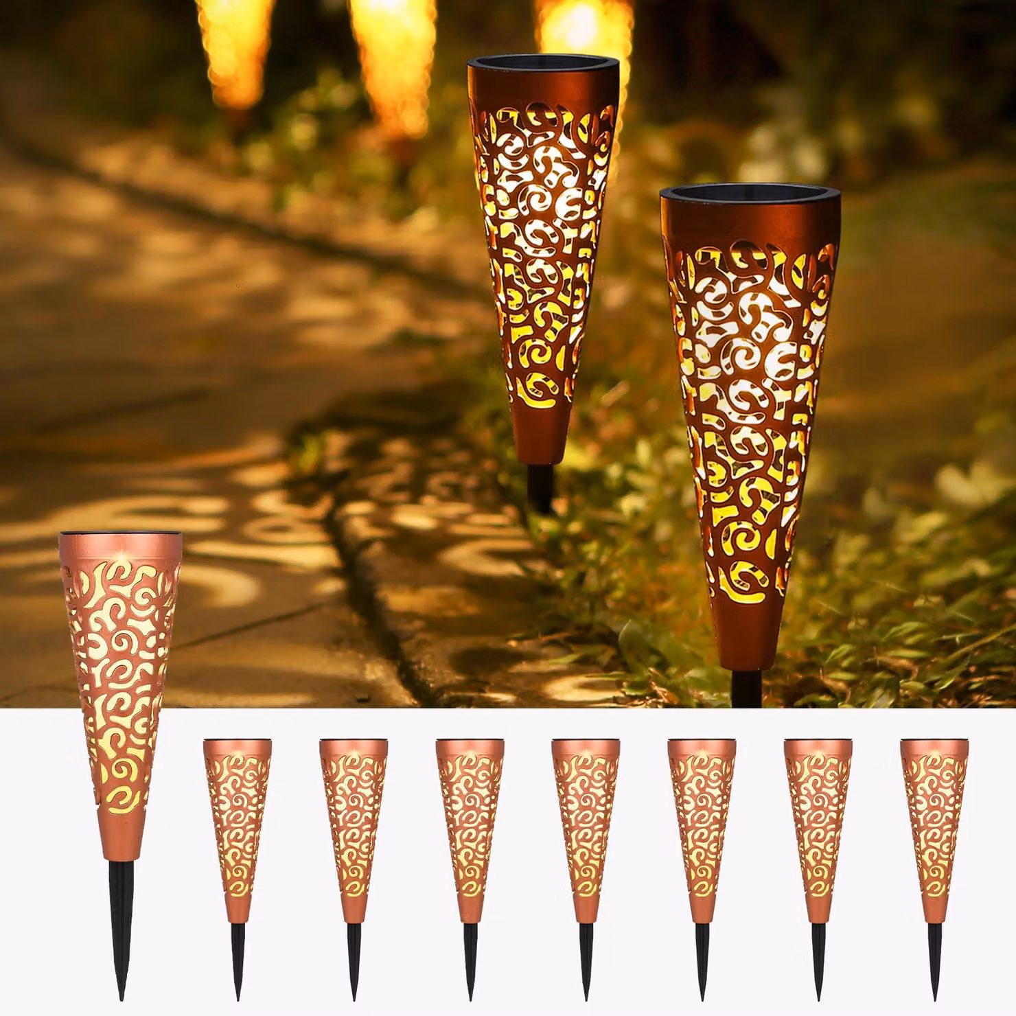 8 lampade solari, luci da giardino a LED, luce bianco caldo, 15 lumen