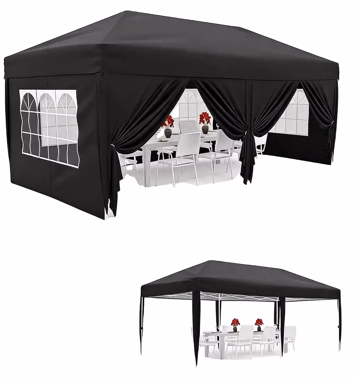 Padiglione pop-up, impermeabile, con altezza regolabile, colore nero