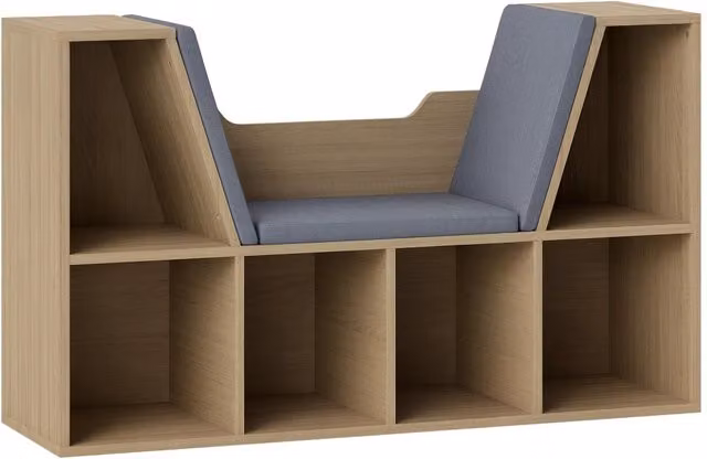 Libreria Panca 2 in 1 Xylo con 6 Scomparti in Legno Rovere e Grigio L: 100 cm, P: 30 cm, H: 61 cm