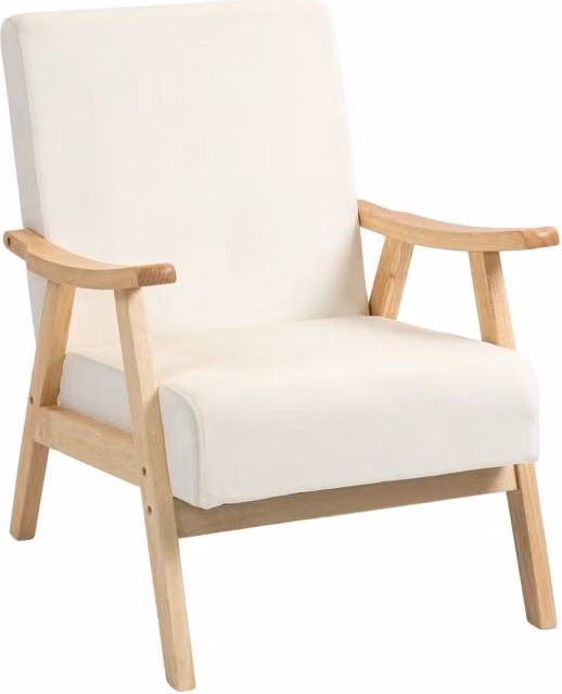 Poltrona Lounge Nordic con Braccioli in Velluto Crema e Struttura in Legno di Gummo 65x80x83 cm