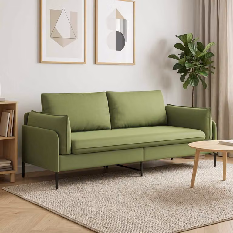 Divano 3 posti vidaXL in velluto verde, design moderno e lineare per il tuo soggiorno, L: 222 cm, P: 81 cm, H: 89 cm