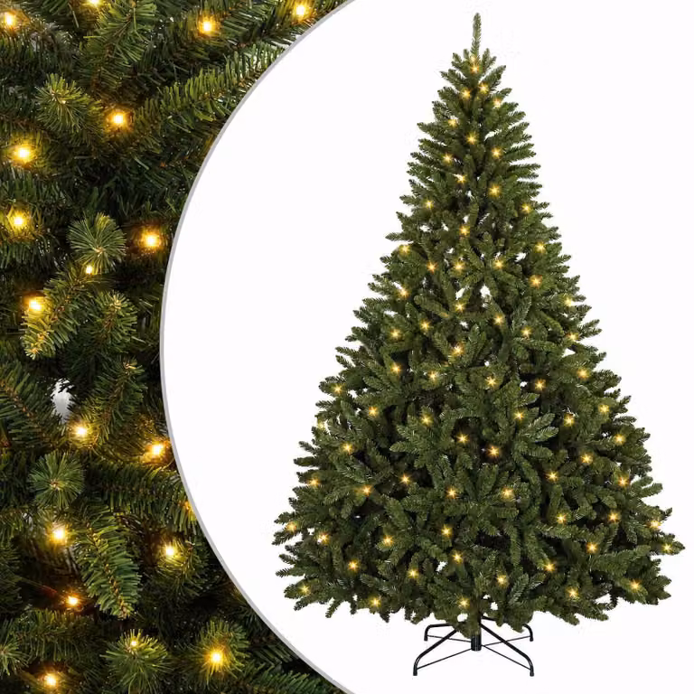 Albero di Natale artificiale pieghevole, altezza 210 cm, con 400 luci a LED