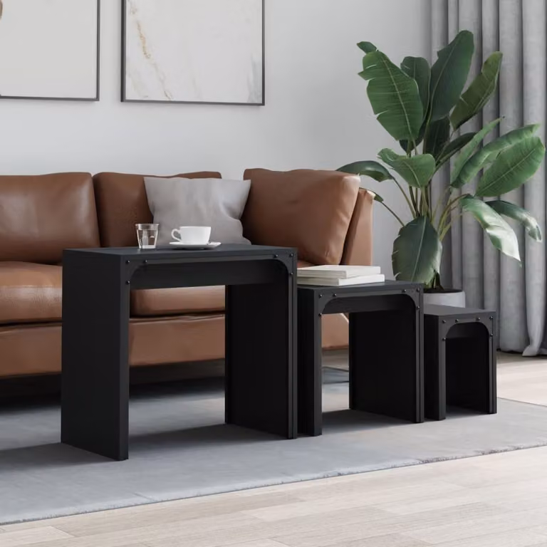Maison Exclusive - Set di 3 tavolini neri in materiale ligneo