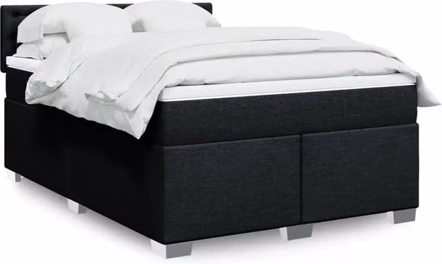 Letto Ibrido vidaXL con Giroletto a Molle e Materasso in Tessuto Nero e Bianco L/P: 160 x 200 cm