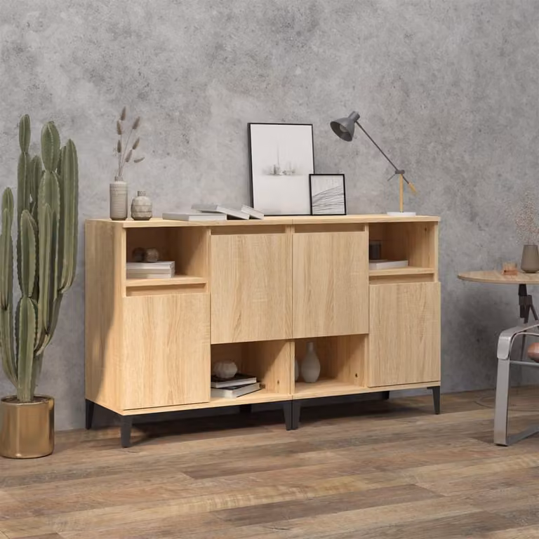 Set di 2 credenze vidaXL in legno multistrato e MDF, colore rovere, L 60 cm x P 35 cm x H 70 cm