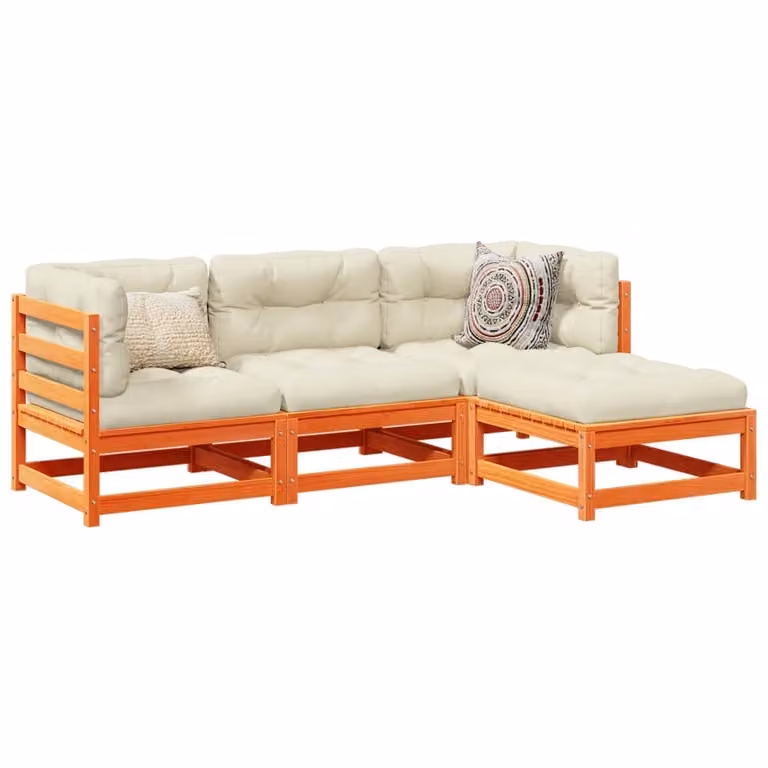 vidaXL Set Divani da Giardino a L in Legno di Pino Massello Marrone con Cuscini Beige