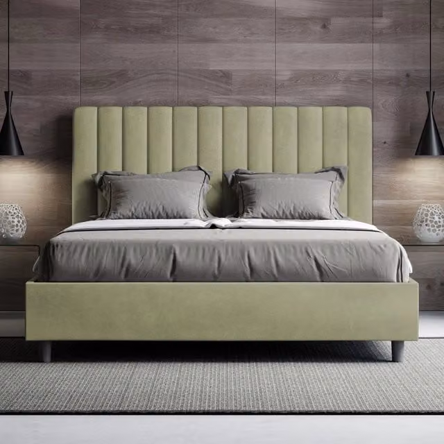 Letto matrimoniale king size con contenitore Agueda ityhome, imbottito in microfibra color tè verde, L/P: 170 x 200 cm