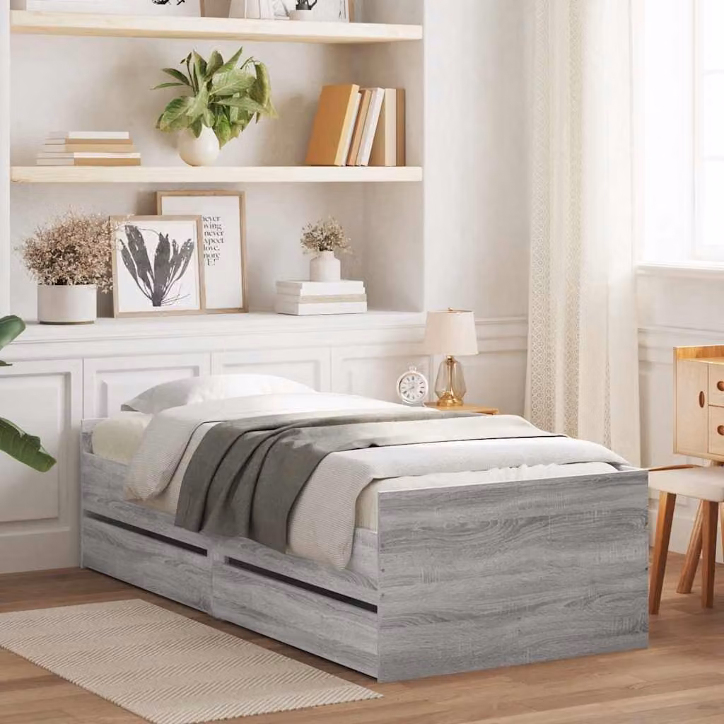 vidaXL Giroletto con Cassetti in Legno Grigio Sonoma 90x190 cm – 1