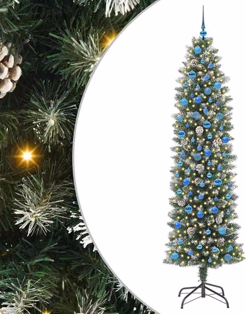 Albero di Natale Artificiale Sottile Verde e Bianco 240 cm