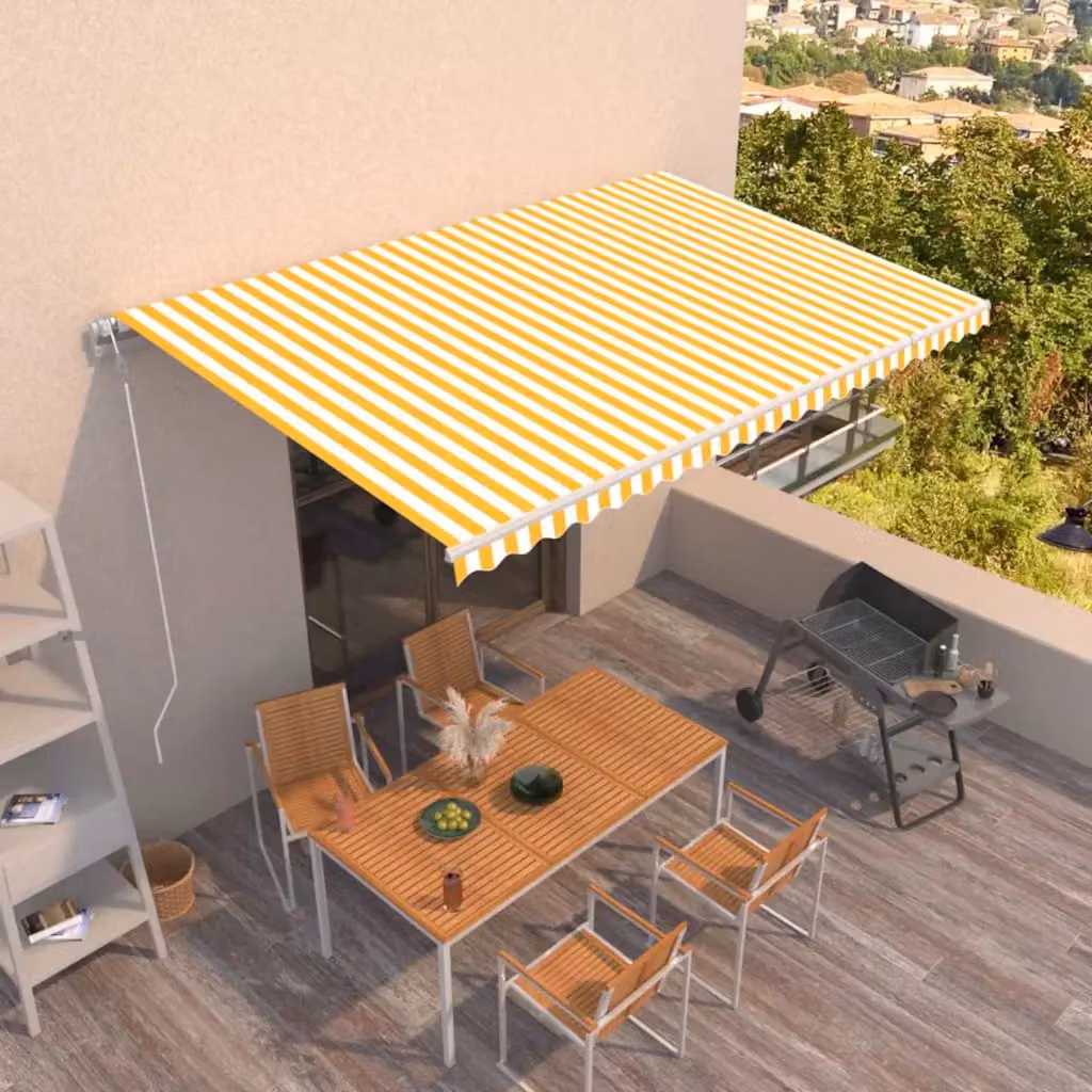 vidaXL Tenda da Sole Retrattile Automatica con Telecomando in Alluminio e Poliestere, Giallo e Bianco, L 500 cm x P 300 cm – 1