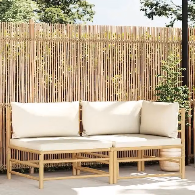 Salotto da Giardino-Set Divani da Giardino 2 pz con Cuscini Bianco Crema in Bamb¨´ 413690
