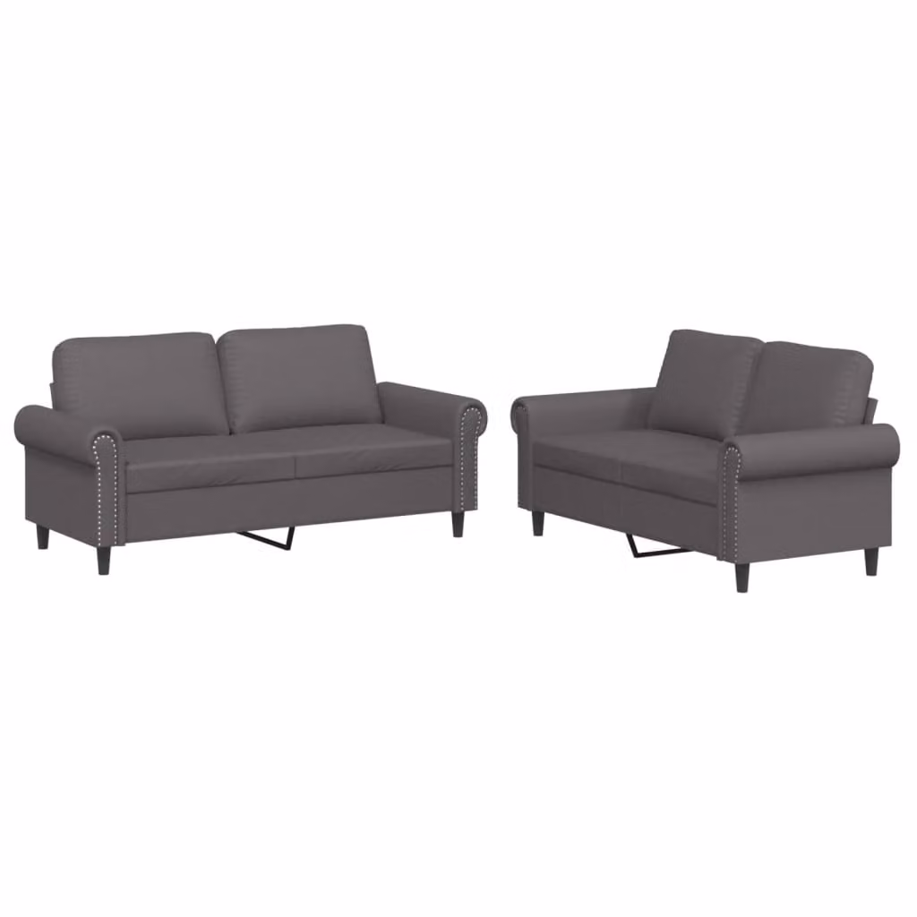Set di Divani 2 pz con Cuscini Grigio in Pelle finta