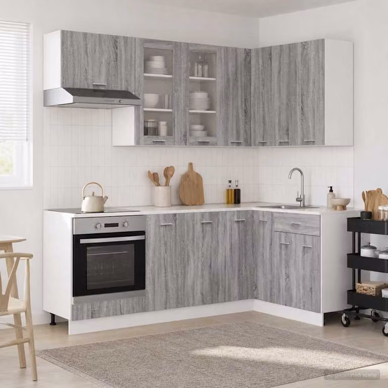 Unità cucina moderna vidaXL LYON composta da 8 pezzi in legno ingegnerizzato color grigio Sonoma con ante in vetro