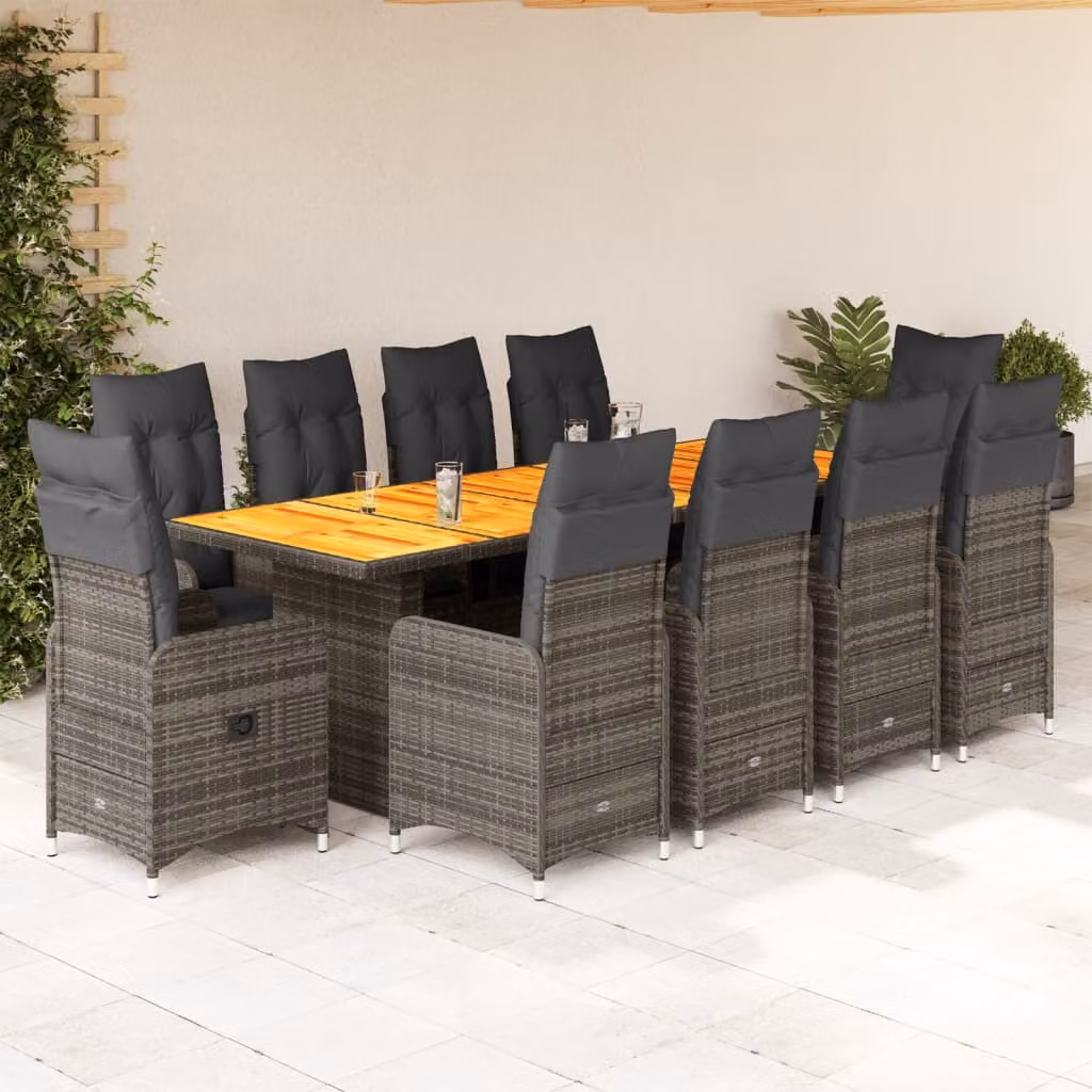 Maison Exclusive - Set da giardino bistrot 11 pezzi con cuscini grigio in polyrattan