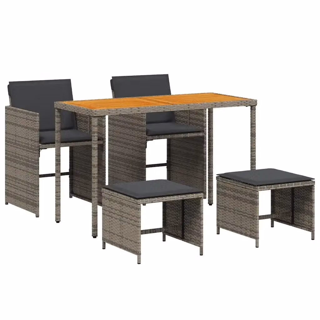 Set da pranzo da giardino vidaXL in legno di acacia oliato e polyrattan grigio con tavolo rettangolare pieghevole e 5 sedie – 2