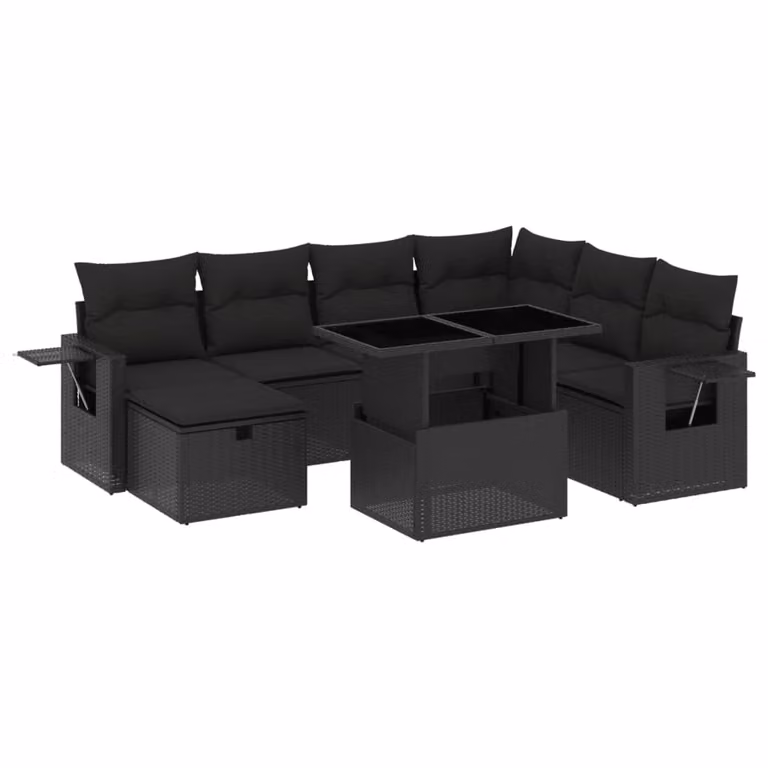 Set Divani da Giardino con Cuscini 8 pz Nero in Polyrattan