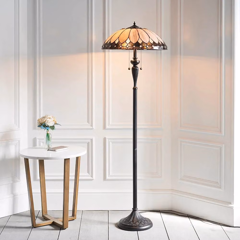 Lampada da terra Tiffany BROOKLYN multicolore con vetro e struttura nera, dimmerabile, H: 156 cm – 2