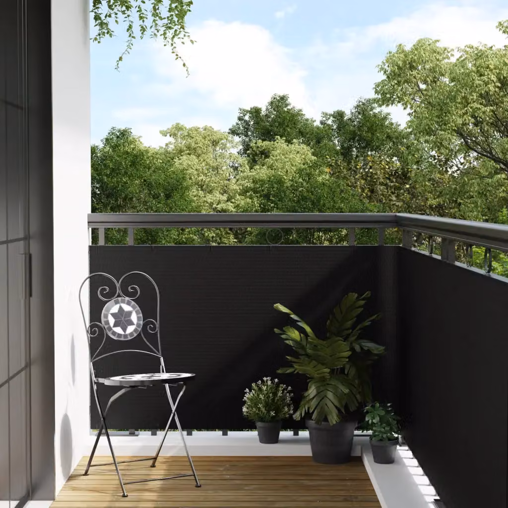 Paravento da balcone vidaXL in polyrattan nero L 500 cm x H 90 cm