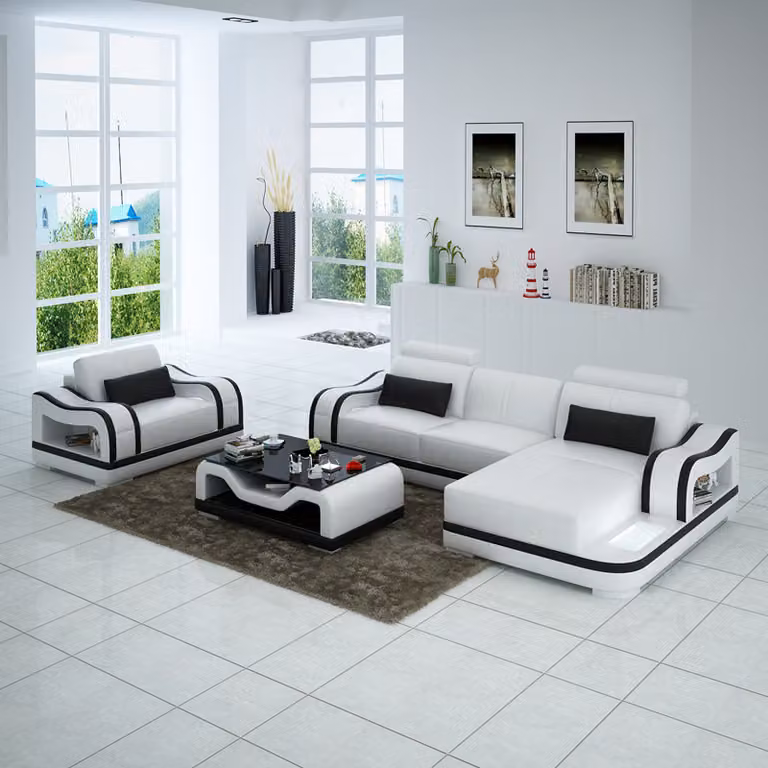 Ledersofa Couch Wohnlandschaft Ecksofa + Sessel Eck Garnitur Modern Sofa G8030E
