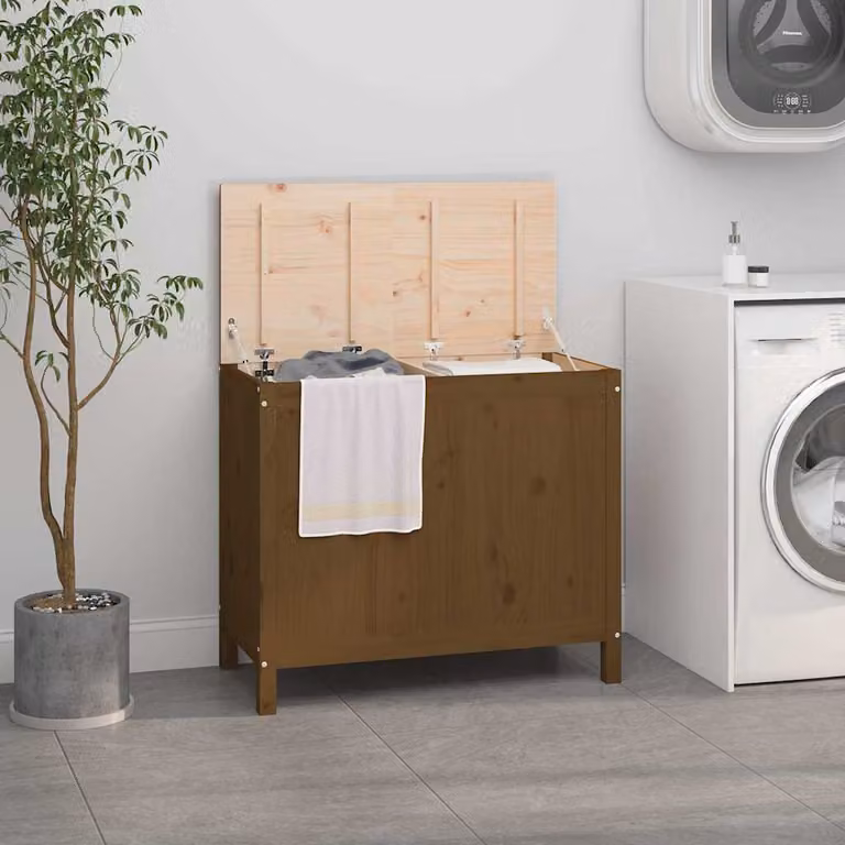 Contenitore per Bucato vidaXL in Legno Massello di Pino, Colore Marrone, L 88,5 cm x P 44 cm x H 76 cm