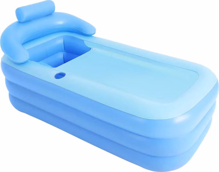 Vasca da bagno gonfiabile, schienale ergonomico, design drenante, ripiegabile, blu