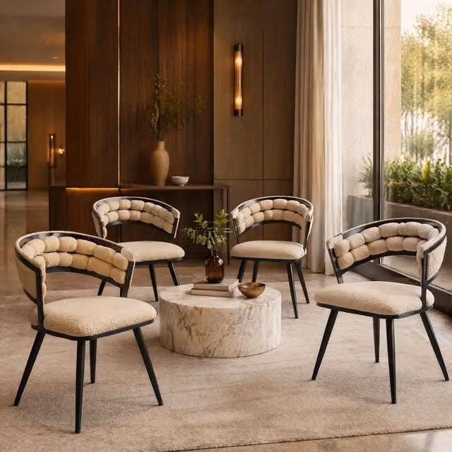 Set di 2 sedie da sala da pranzo OKWISH in velluto beige con schienale trapuntato e gambe in metallo nero
