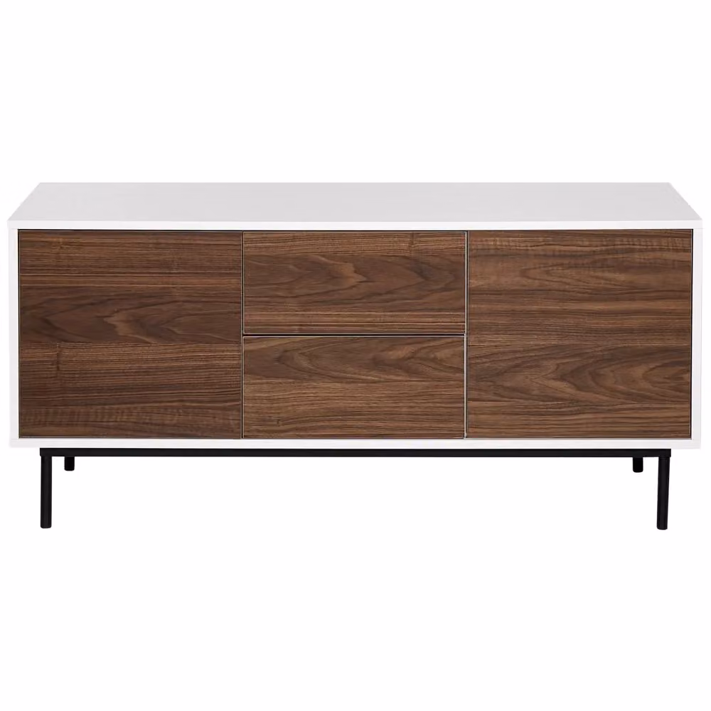 Credenza Beliani moderna con 2 ante e cassetti in legno scuro e bianco con gambe in metallo L 120 cm x P 38 cm – 2