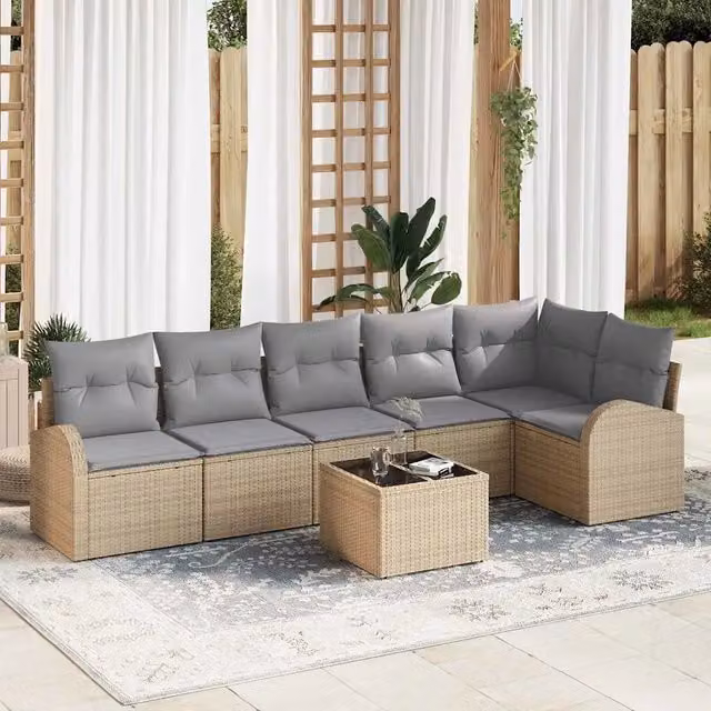 Set Divano da Giardino 7 pz Beige e grigio chiaro polyrattan 3354739