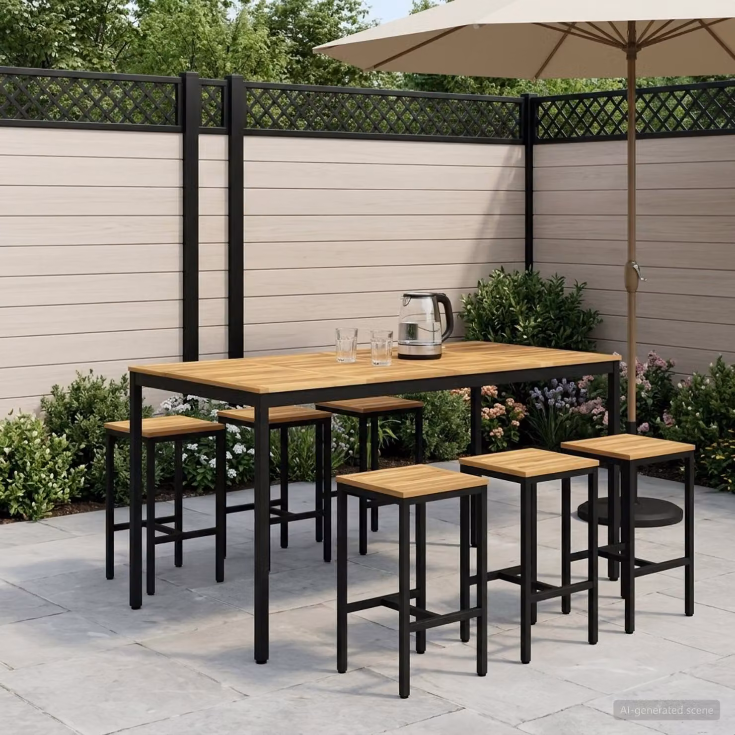 vidaXL Tavolo da giardino rettangolare in legno di acacia bianco, nero e marrone L: 196 cm, P: 100,5 cm, H: 105 cm