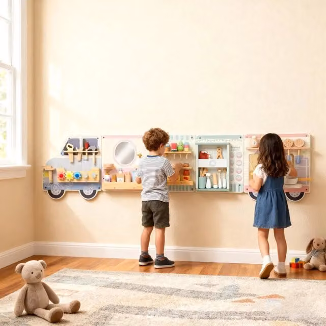 Tavola attività da parete a forma di camion 5 in 1 WISHDOR multicolore in legno