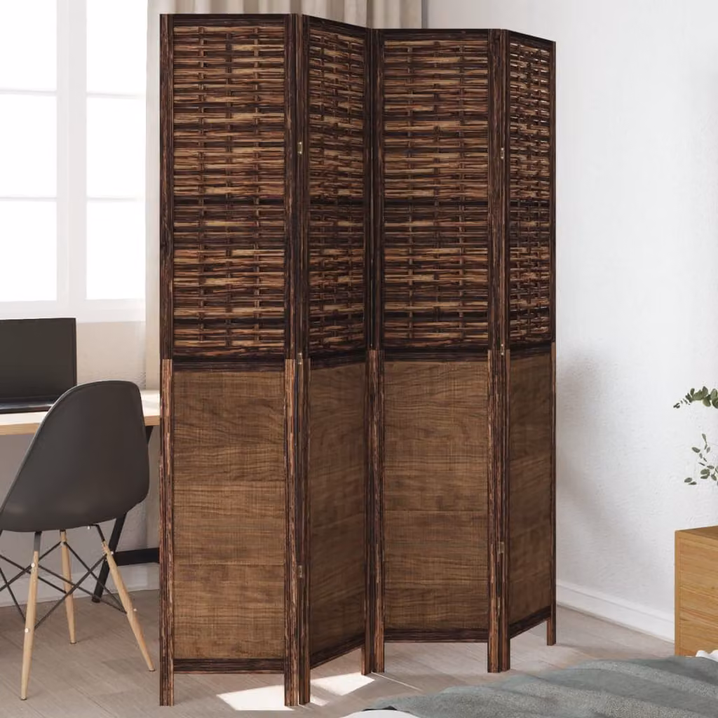 Divisorio Ambienti vidaXL in Legno di Paulownia Massello con 4 Pannelli Geometrici, Marrone Scuro