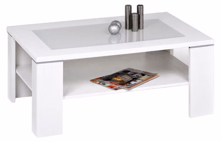 Tavolino Lamoli, tavolo da soggiorno bianco, 100x65x42 cm (16609)