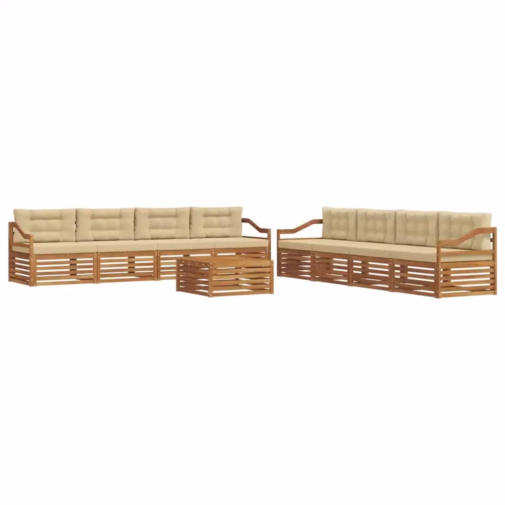 Set di mobili da esterno vidaXL composto da 9 pezzi con divano a 3 posti, poltrone e tavolino da caffè in legno di acacia con cuscini beige e marrone – 2