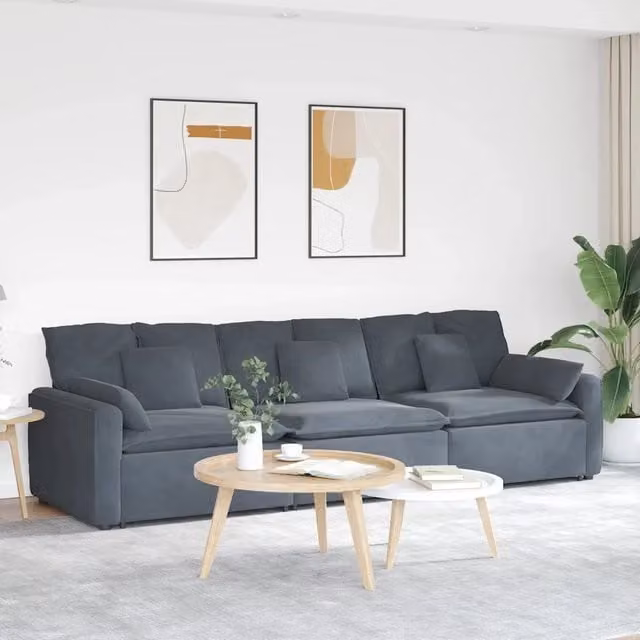 Divano Modulare vidaXL in Velluto Grigio con Cuscini e Struttura in Metallo e Legno – 1