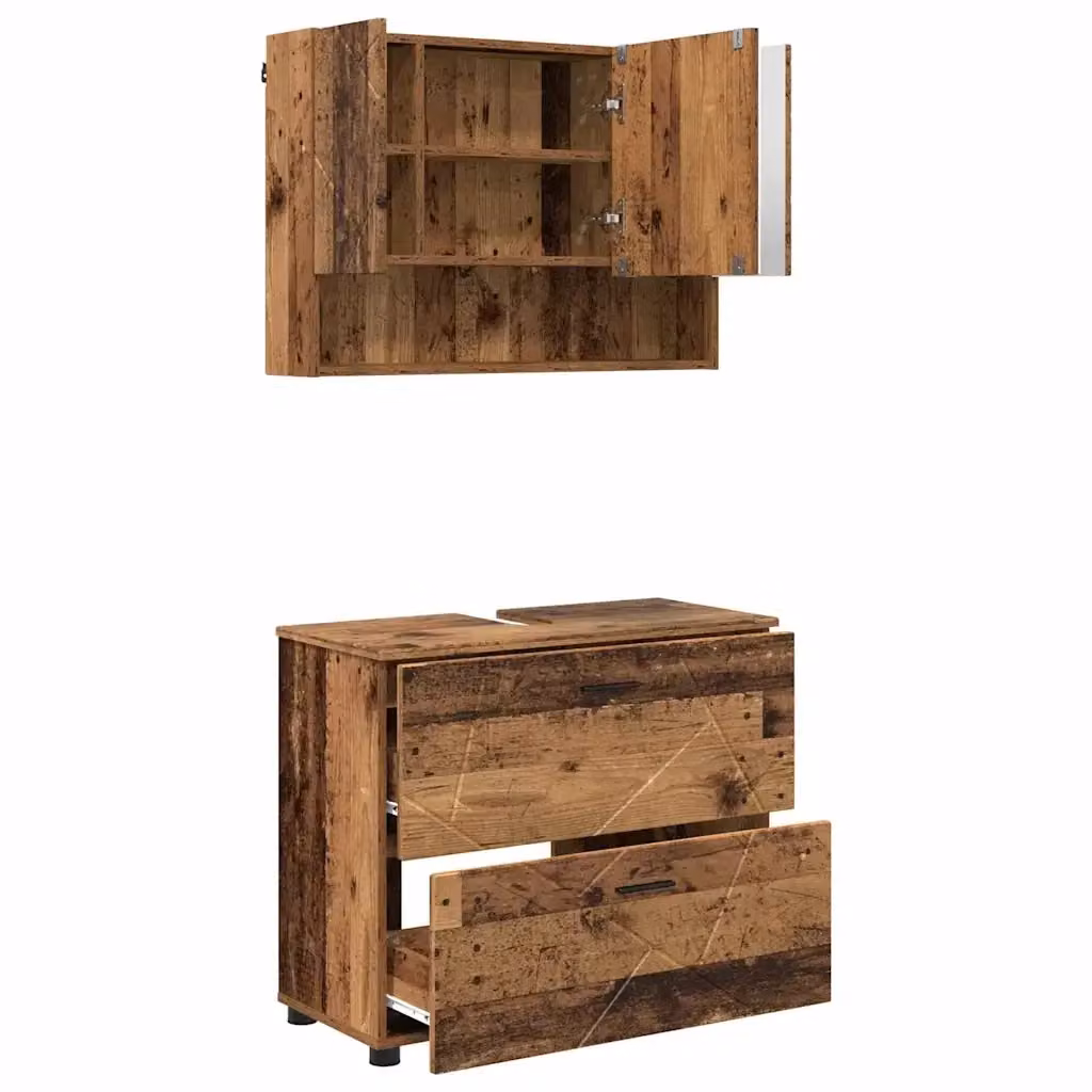 Set di mobili per il bagno vidaXL in legno e metallo marrone, composto da mobile lavabo e pensile con specchio, L/P/H: 76,5 x 35 x 64 cm – 2