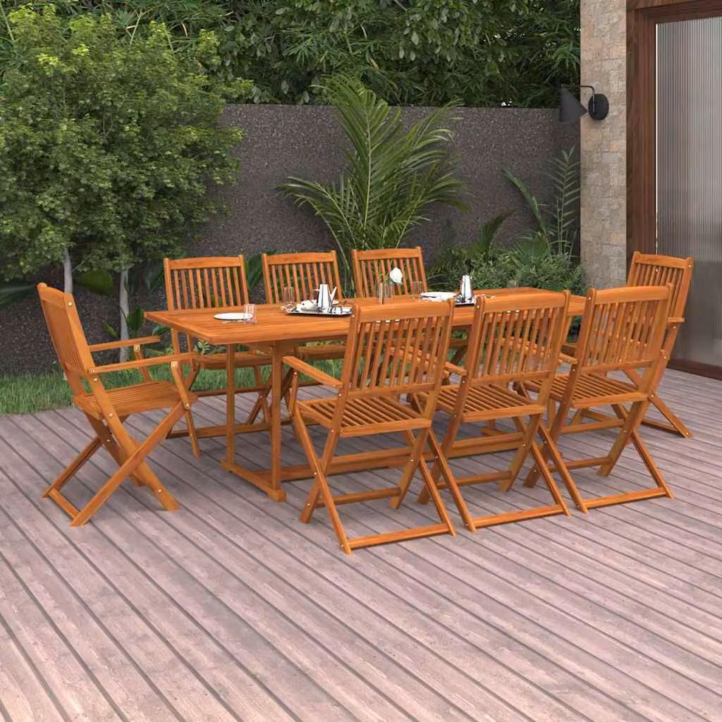 Set da pranzo da giardino vidaXL in legno di acacia marrone, 9 pezzi, L: 220 cm, P: 90 cm, H: 75 cm