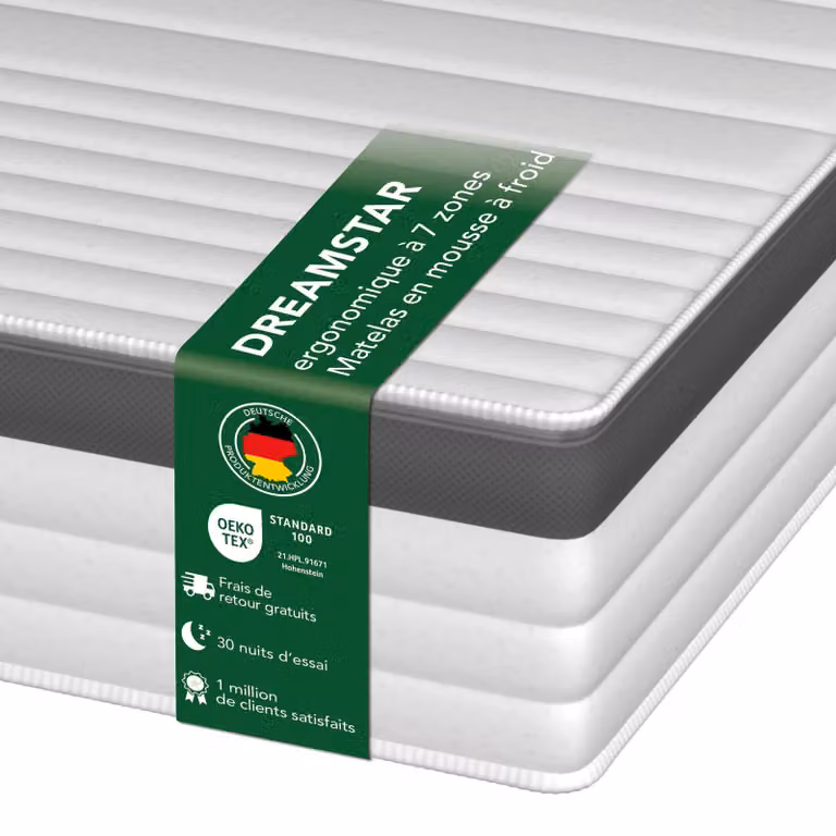 Materasso a molle di alta qualità a 7 zone | 90 x 200 cm | H2 | 21 cm di altezza | DREAMSTAR Gold