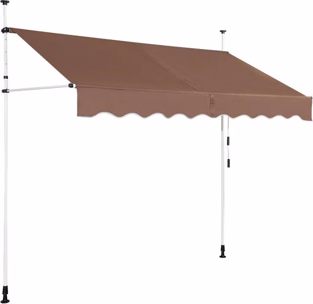 Tenda da sole retrattile in alluminio marrone con manovella per balcone e terrazza, regolabile in altezza e inclinazione, L: 250 cm, H: 125 cm