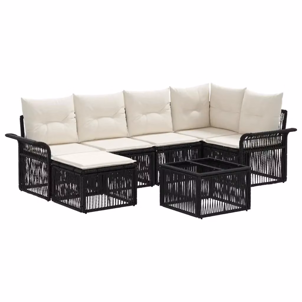 Set Divano da Giardino 7 Pezzi vidaXL Nero con Cuscini e Struttura in Metallo – 2