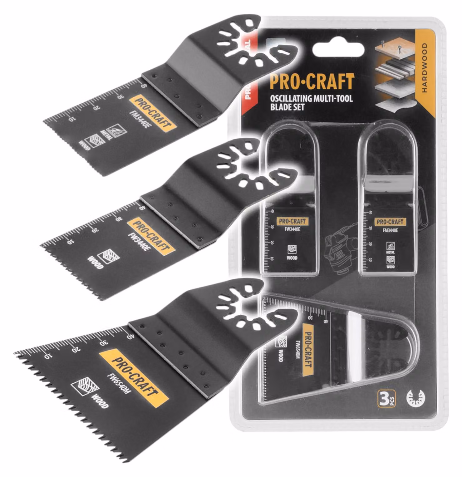 Set di lame Procraft MB3, 3 pezzi, per utensili multifunzione oscillanti
