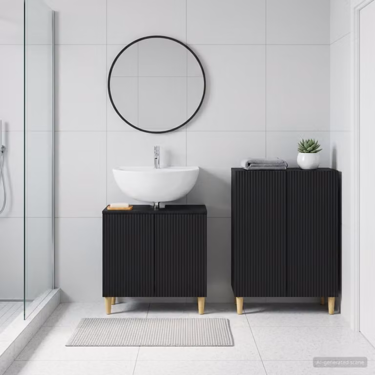 Set di mobili da bagno vidaXL ARNHEM composto da 2 pezzi, colore nero opaco, design moderno e autoportante