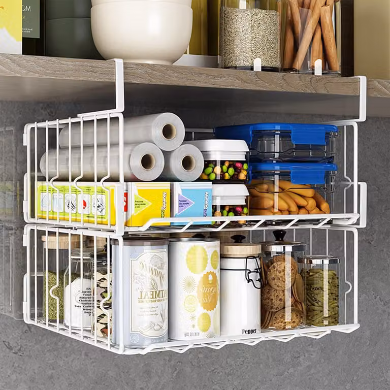 Organizzatori per cassetti e armadietti da cucina, 2 pezzi, scaffali pieghevoli in filo metallico, salvaspazio, robusti e durevoli, senza assemblaggio