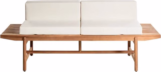 Panchina da giardino in legno di acacia chiaro 210 x 84 cm con cuscini bianco sporco Design rustico per esterni Patio Balcone