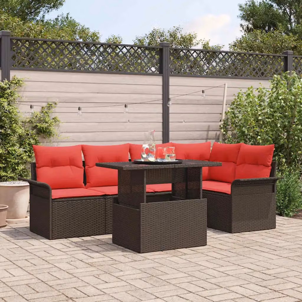 Set Divano da Giardino vidaXL 6 pz in Rattan Marrone e Metallo per Terrazza e Giardino