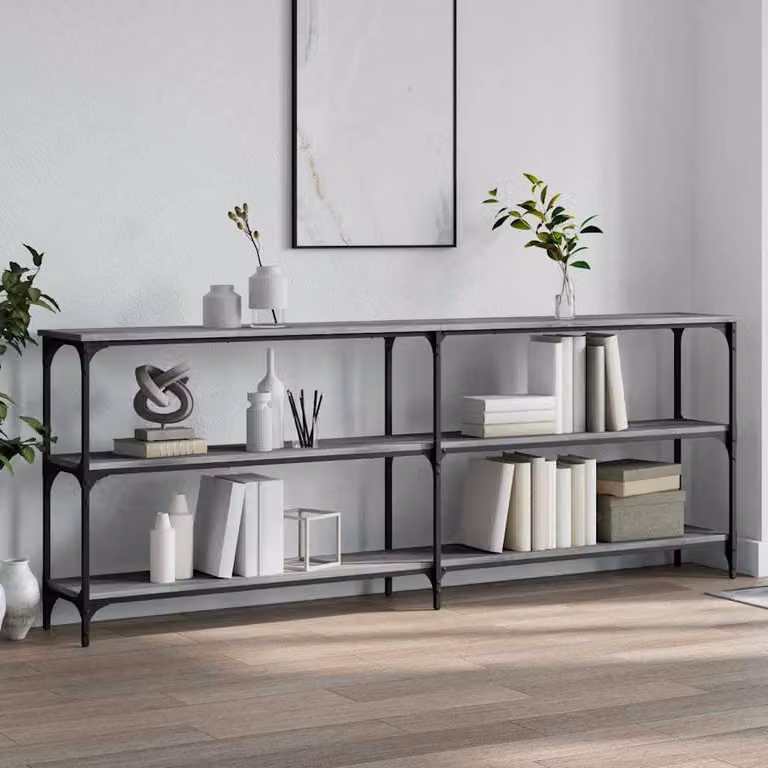 vidaXL Tavolo Consolle in Legno Grigio con Stile Industriale L: 200 cm, P: 29 cm, H: 75 cm