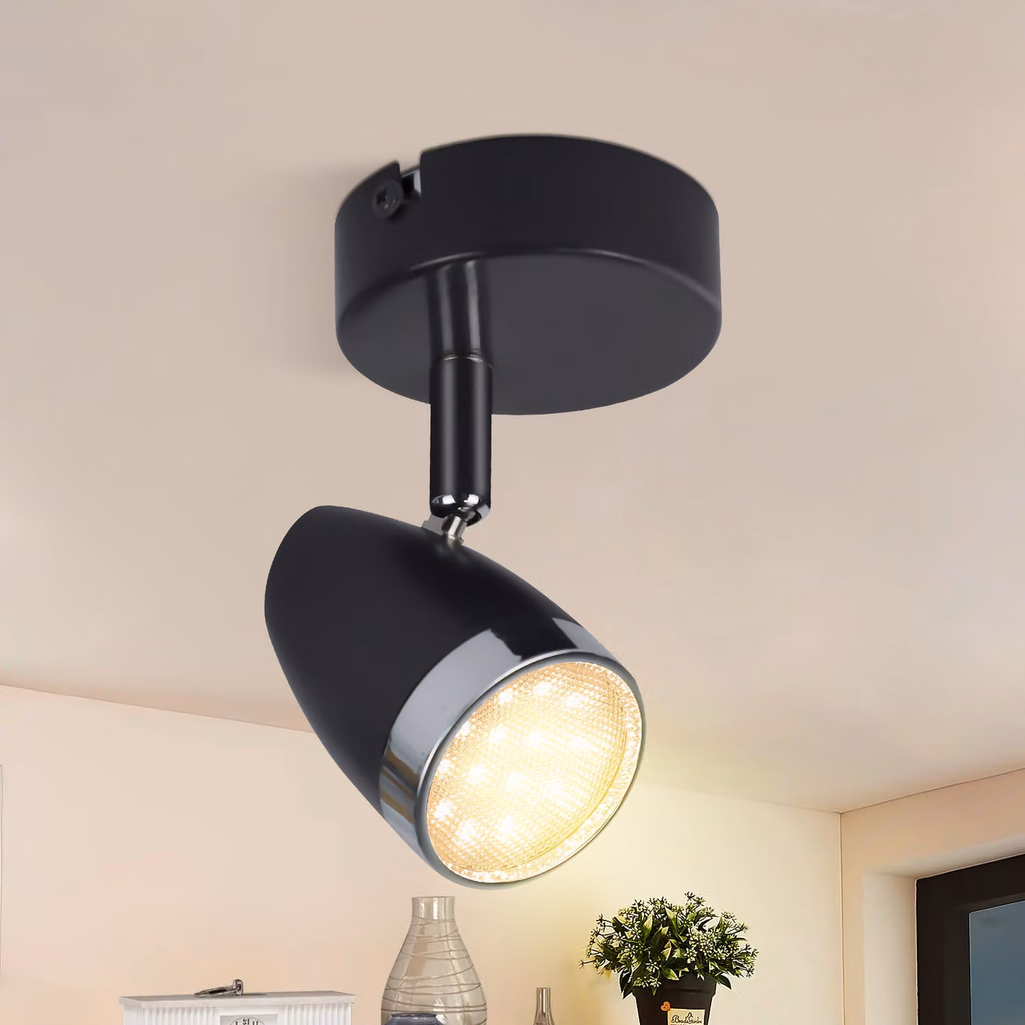 ZMH Faretto da soffitto a LED 1 fiamma moderno 4W nero orientabile 350° plafoniera bianco caldo 3000 K per cucina soggiorno sala da pranzo corridoio