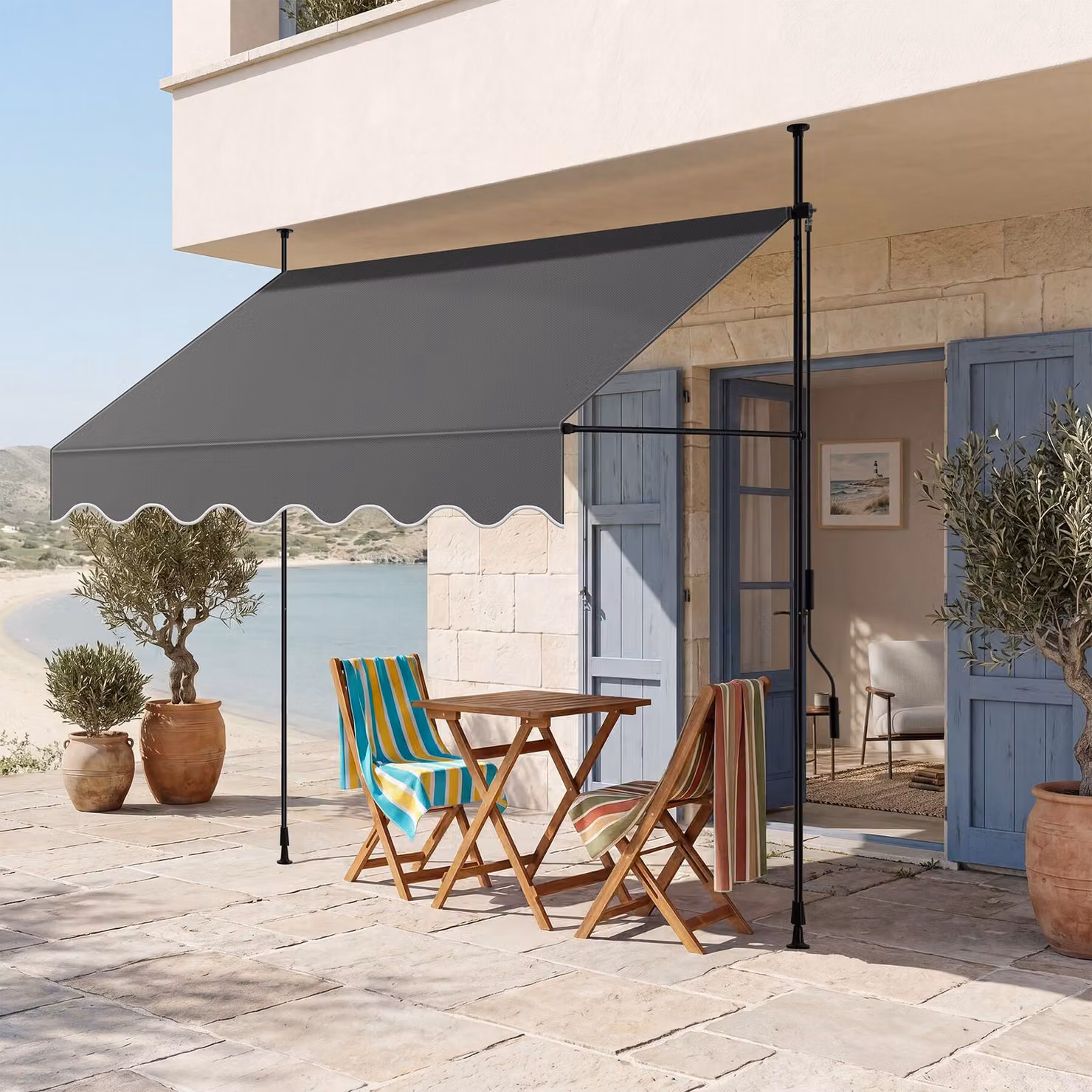 Tenda a morsetto tectake con manovella e altezza regolabile in poliestere, protezione UPF 50+, nero/grigio, L: 200 cm, H: 180 cm – 3