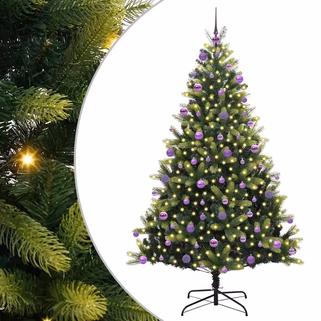 Albero di Natale Artificiale a Cerniera vidaXL Verde con 300 LED Bianco Caldo in PVC – 2
