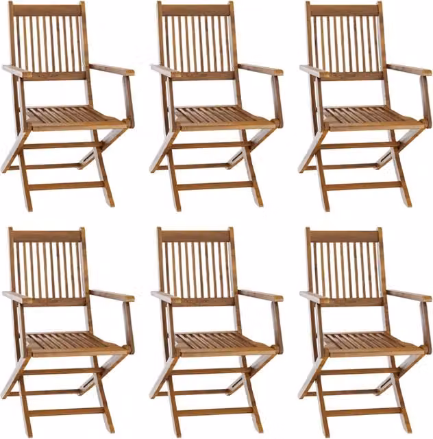 Set di 6 Sedie Da Giardino Pieghevoli In Legno Massiccio Naturale Di Acacia Con Braccioli Seduta e Schienale Alto Con Doghe Per Giardino Esterno Piscina Patio Terrazzo Balcone 91 x 58 x 52 cm