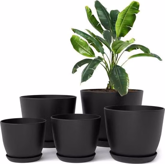 Set di 5 fioriere in plastica, multicolori, nero